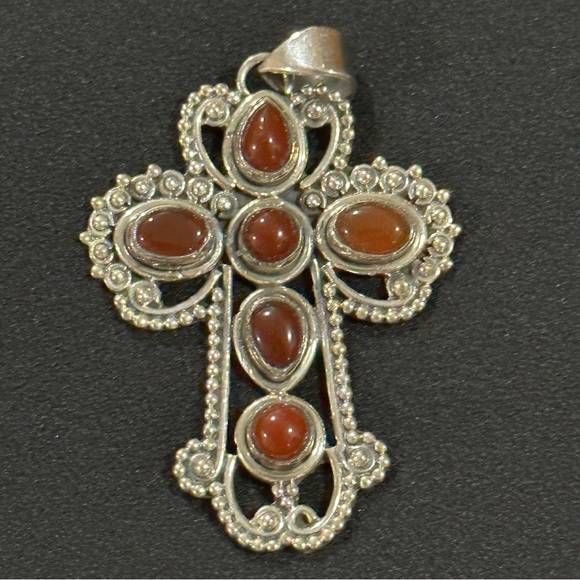 Sterling Vintage Carnelian Cross - Picture 1 of 4